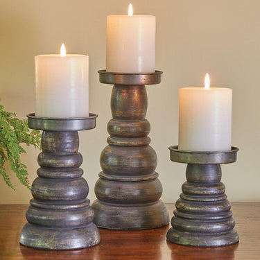 Farmhouse Wood/Metal Pillar Holders - Set of 3 - Park Designs - The Fox Decor